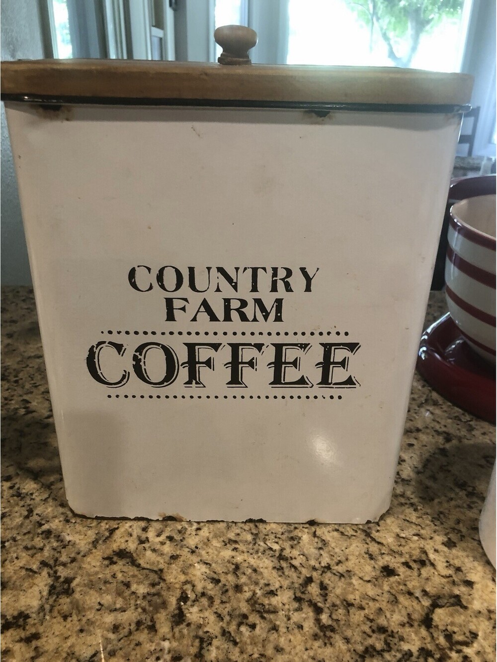 Rustic Country Farm Coffee Metal Canister with Wood Lid
